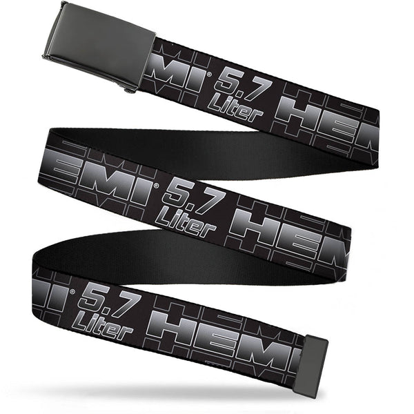 Buckle-Down Black Buckle Web Belt - HEMI 5.7 LITER Black/White/Silver-Fade Webbing