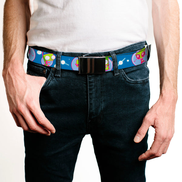 Buckle-Down Black Buckle Web Belt - Invader Zim And GIR Poses And Planets Blue/White Webbing