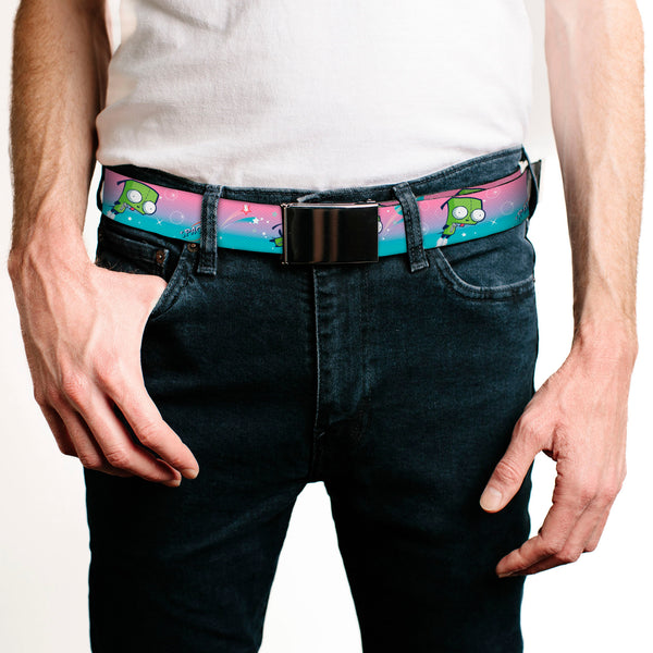 Buckle-Down Black Buckle Web Belt - Invader Zim GIR Flying SPACEY Poses And Stars Pinks/Blues Webbing