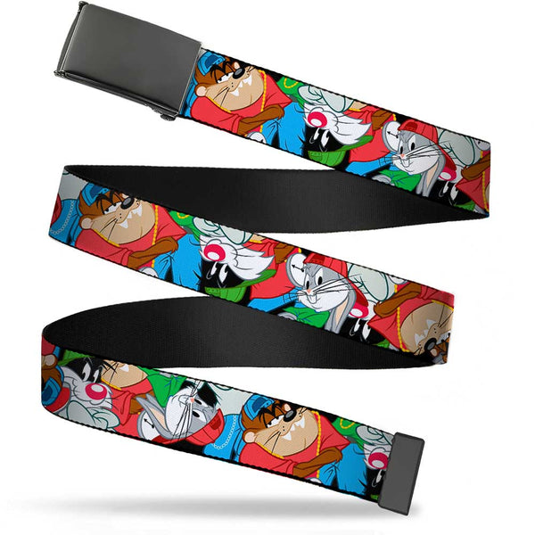 Buckle-Down Black Buckle Web Belt - Looney Tunes 3-B-Boy Stance Character Poses Stacked Webbing