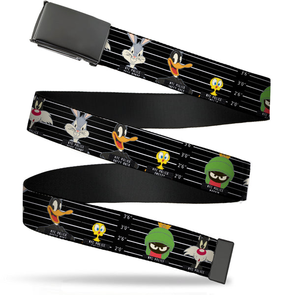 Buckle-Down Black Buckle Web Belt - Looney Tunes 5-Character Mug Shots Black/White Webbing