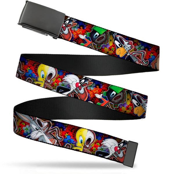 Buckle-Down Black Buckle Web Belt - Looney Tunes 6-Anatomy Character Poses Black Webbing