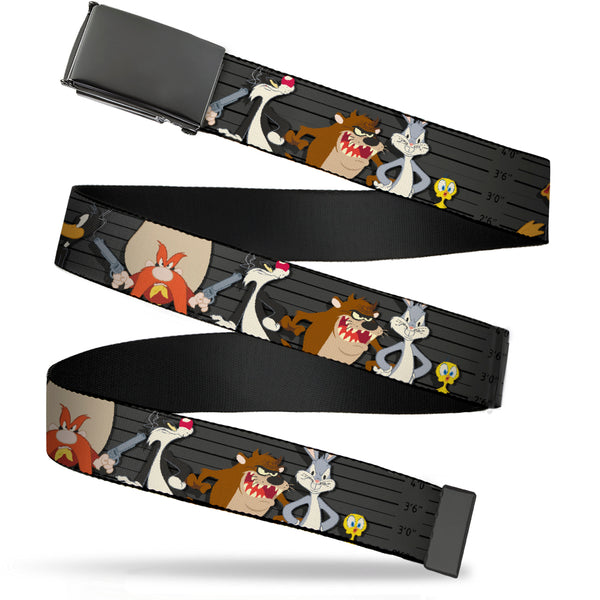 Buckle-Down Black Buckle Web Belt - Looney Tunes 6-Character Pose Lineup Gray/Black Webbing