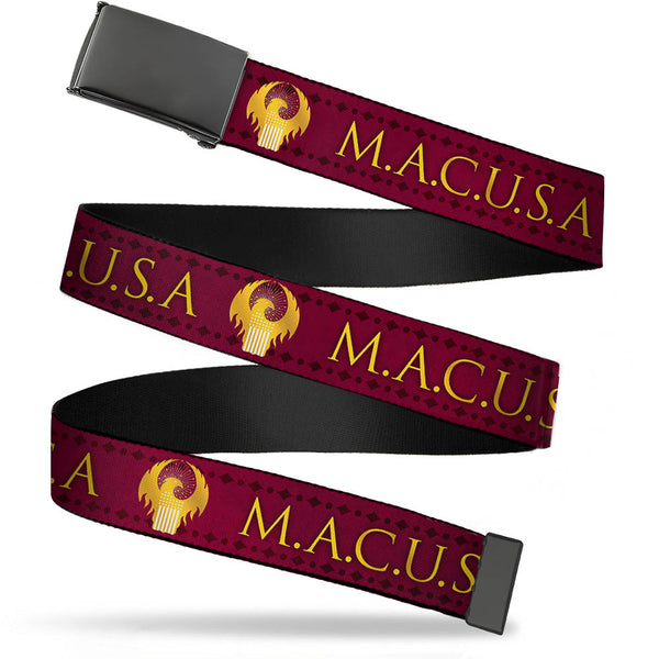 Buckle-Down Black Buckle Web Belt - MACUSA/Seal Reds/Golds/White Webbing