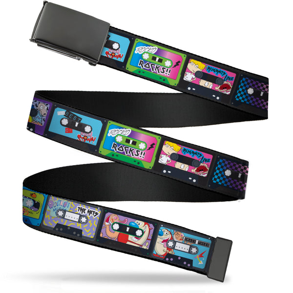 Buckle-Down Black Buckle Web Belt - Nick 90's Rewind 13-Mash Up Cassette Tapes Black Webbing