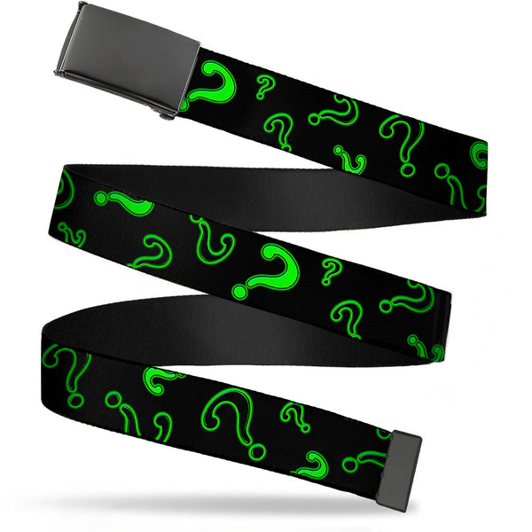 Buckle-Down Black Buckle Web Belt - Question Mark Scattere2 Black/Neon Green Webbing
