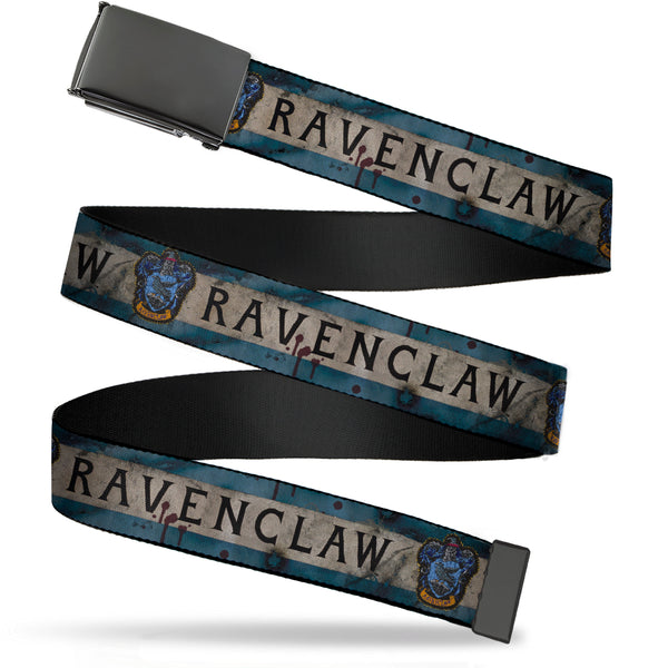 Buckle-Down Black Buckle Web Belt - RAVENCLAW Crest/Banner Weathered Blue/Gray Webbing