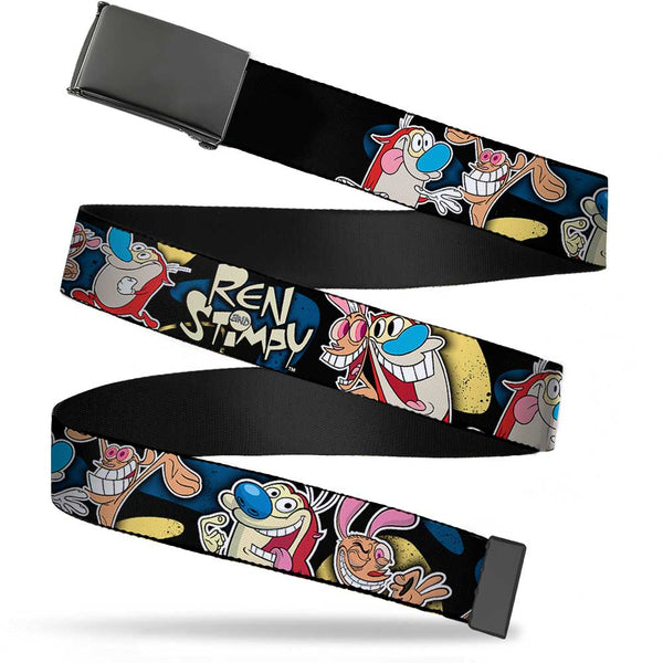 Buckle-Down Black Buckle Web Belt - REN & STIMPY Poses Black/Blue/Yellow Webbing