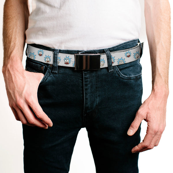 Buckle-Down Black Buckle Web Belt - Rick & Morty Rick Expressions Scattered Gray Webbing