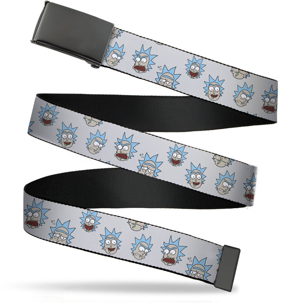 Buckle-Down Black Buckle Web Belt - Rick & Morty Rick Expressions Scattered Gray Webbing