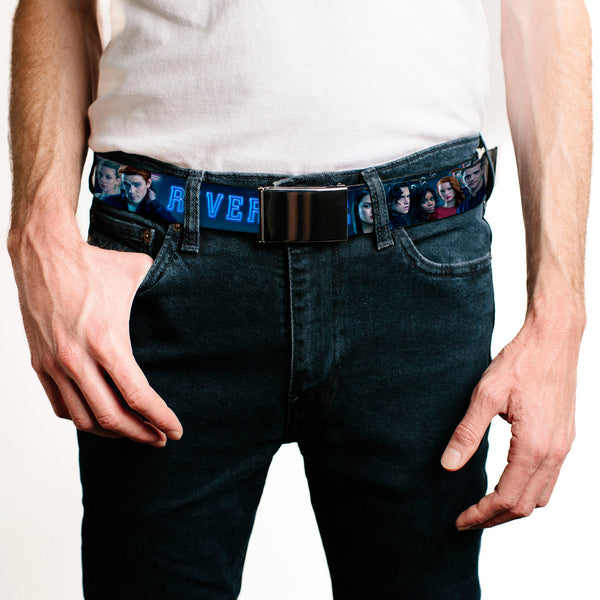 Buckle-Down Black Buckle Web Belt - RIVERDALE 7-Character Group Pose Blues Webbing