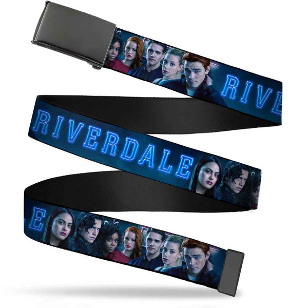 Buckle-Down Black Buckle Web Belt - RIVERDALE 7-Character Group Pose Blues Webbing