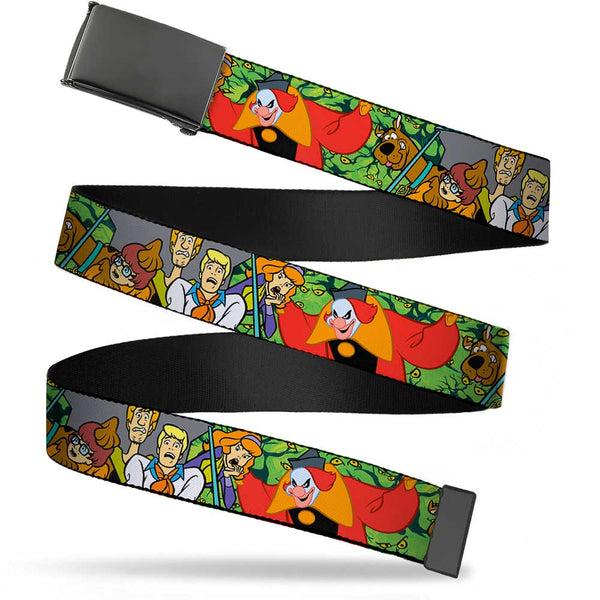 Buckle-Down Black Buckle Web Belt - Scooby Doo Group w/Ghost Clown & Eyes Webbing