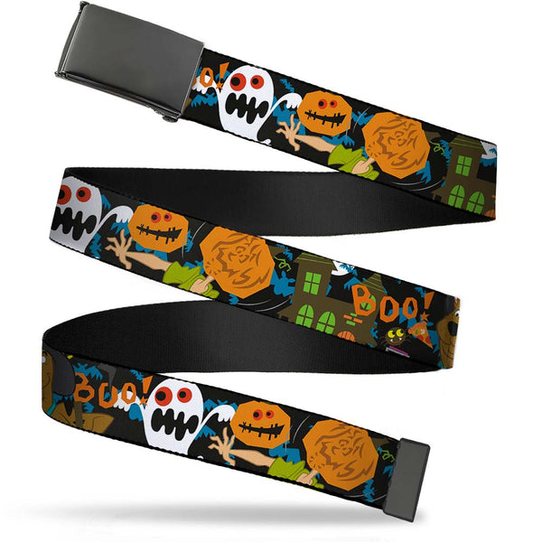 Buckle-Down Black Buckle Web Belt - Scooby Doo Halloween2/Ghosts BOO Webbing