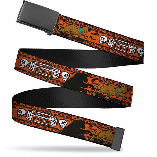 Buckle-Down Black Buckle Web Belt - SCOOBY DOO Running Chase Orange/Black/White Webbing