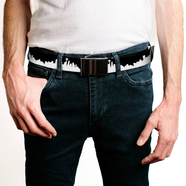 Buckle-Down Black Buckle Web Belt - SEATTLE SOLID SKYLINE BLACK/WHITE