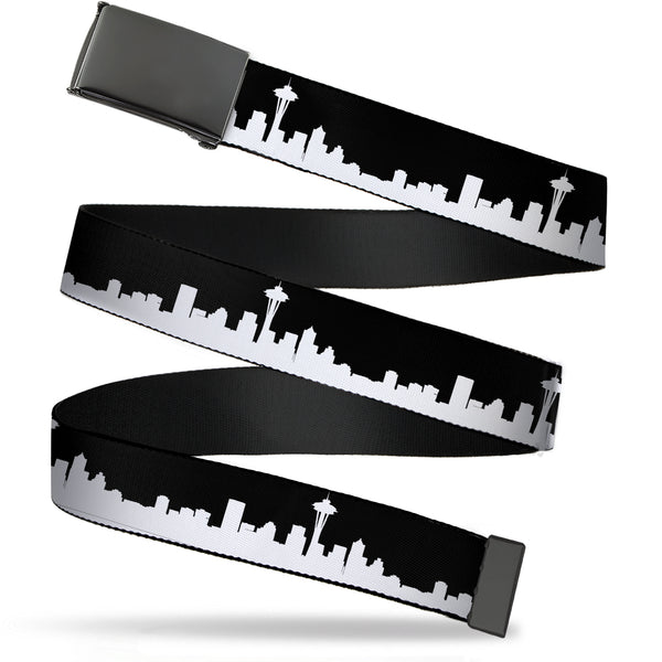 Buckle-Down Black Buckle Web Belt - SEATTLE SOLID SKYLINE BLACK/WHITE