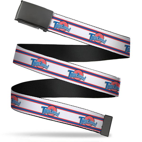 Buckle-Down Black Buckle Web Belt - Space Jam TUNE SQUAD Logo Stripe White/Red/Blue Webbing