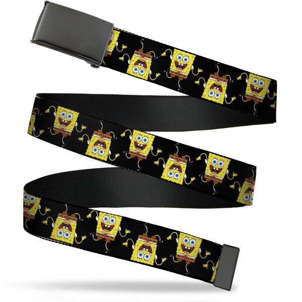 Buckle-Down Black Buckle Web Belt - SpongeBob Wavy Arm Pose Flip Black Webbing
