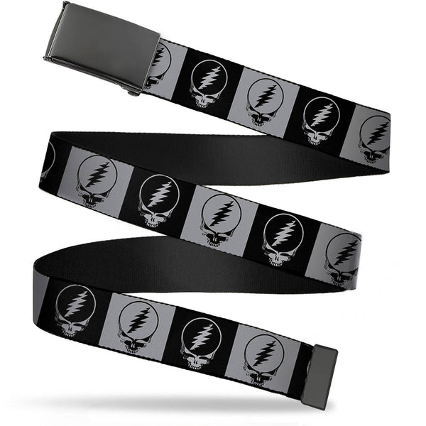 Buckle-Down Black Buckle Web Belt - Steal Your Face Blocks Black/White-Gray/Black Webbing