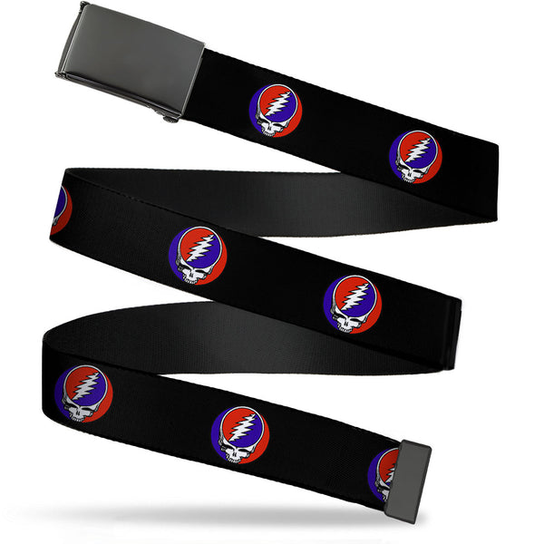 Buckle-Down Black Buckle Web Belt - Steal Your Face Repeat Black/Color Webbing