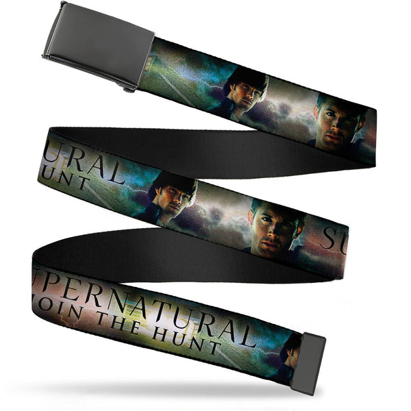 Buckle-Down Black Buckle Web Belt - SUPERNATURAL-JOIN THE HUNT/Winchester Brothers Clouds Webbing