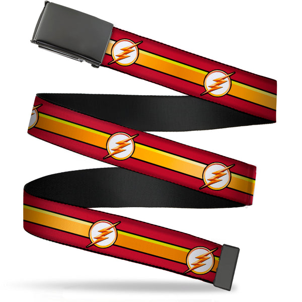 Buckle-Down Black Buckle Web Belt - The Flash Logo11/Stripe Burgundy/Black/Gold/White Webbing