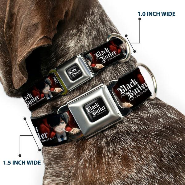 Buckle-Down BLACK BUTLER PUBLIC SCHOOL ARC Title Logo Full Color Black/White Seatbelt Buckle Collar - BLACK BUTLER Ciel Phantomhive Fork Pose And Title Logo