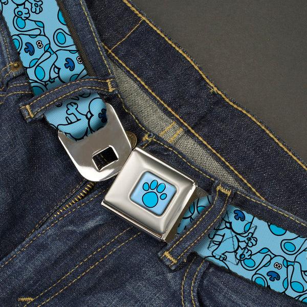Buckle-Down Blue's Clues Paw Full Color Blues Seatbelt Belt - Blue's Clues Blue Poses Scattered Blues Webbing