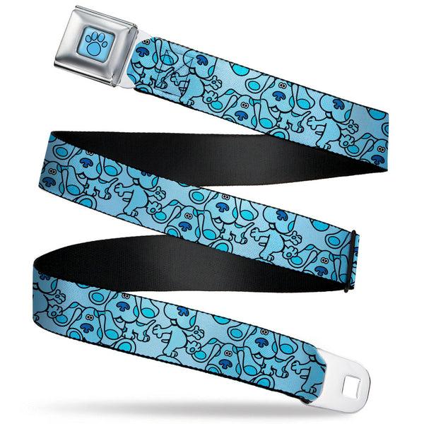 Buckle-Down Blue's Clues Paw Full Color Blues Seatbelt Belt - Blue's Clues Blue Poses Scattered Blues Webbing