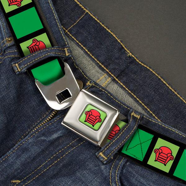 Buckle-Down Blue's Clues Steve's Thinking Chair Full Color Green/Black/Red Seatbelt Belt - Blue's Clues Steve's Stripe And Thinking Chair Black/Greens/Red Webbing