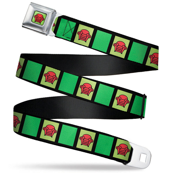 Buckle-Down Blue's Clues Steve's Thinking Chair Full Color Green/Black/Red Seatbelt Belt - Blue's Clues Steve's Stripe and Thinking Chair Black/Greens/Red Webbing