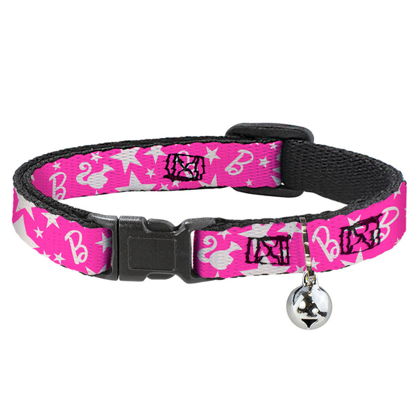 Buckle-Down Breakaway Cat Collar with Bell - Barbie Ponytail Silhouette and Star Scattered Pink/White