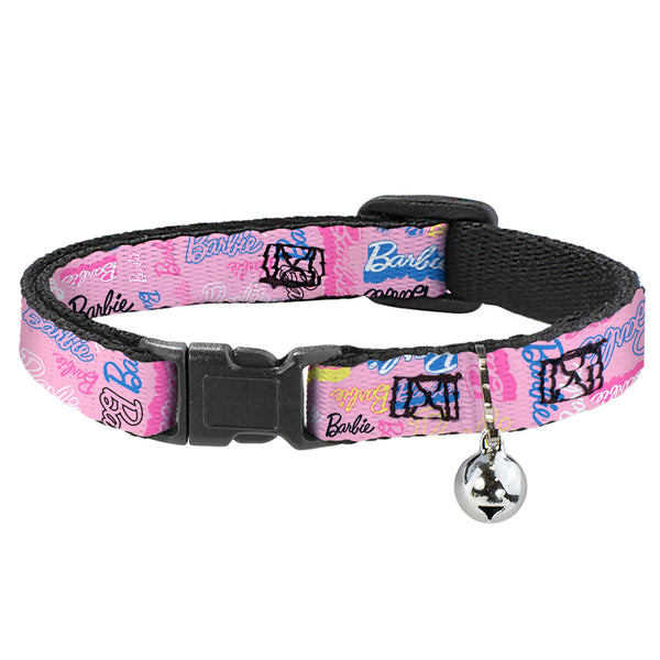 Buckle-Down Breakaway Cat Collar with Bell - BARBIE Script Signature Collage Pink/Multi Color