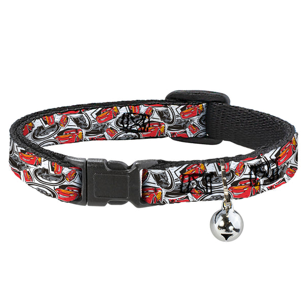 Buckle-Down Breakaway Cat Collar with Bell - Cars 3 Lightning McQueen/Storm Jackson Poses Scattered White