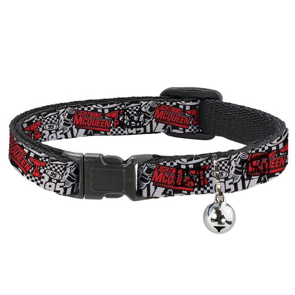 Buckle-Down Breakaway Cat Collar with Bell - Cars Lightning McQueen Racing Collage White/Black/Red