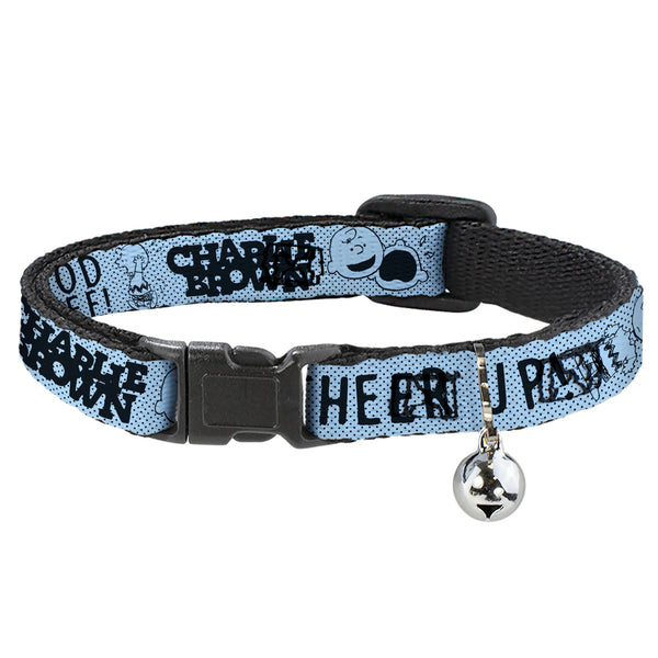 Buckle-Down Breakaway Cat Collar with Bell - CHARLIE BROWN Poses and Quotes Light Blue/Black
