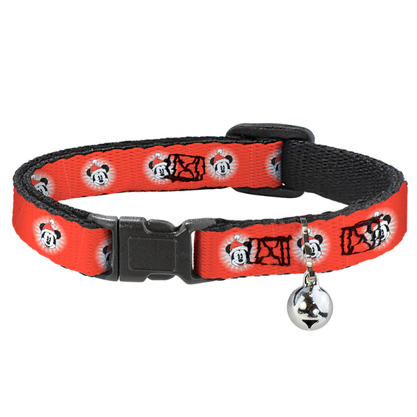 Buckle-Down Breakaway Cat Collar with Bell - Christmas Holiday Mickey Mouse Face Starburst Red