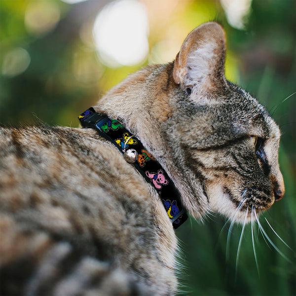 Buckle-Down Breakaway Cat Collar With Bell - Grateful Dead Dancing Bears Close-Up Black/Multi Color