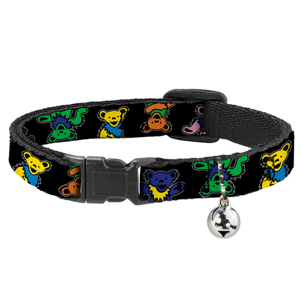 Buckle-Down Breakaway Cat Collar With Bell - Grateful Dead Dancing Bears Close-Up Black/Multi Color