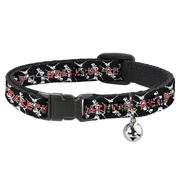 Buckle-Down Breakaway Cat Collar with Bell - GRATEFUL DEAD Dancing Skeletons and Text Black/White/Red