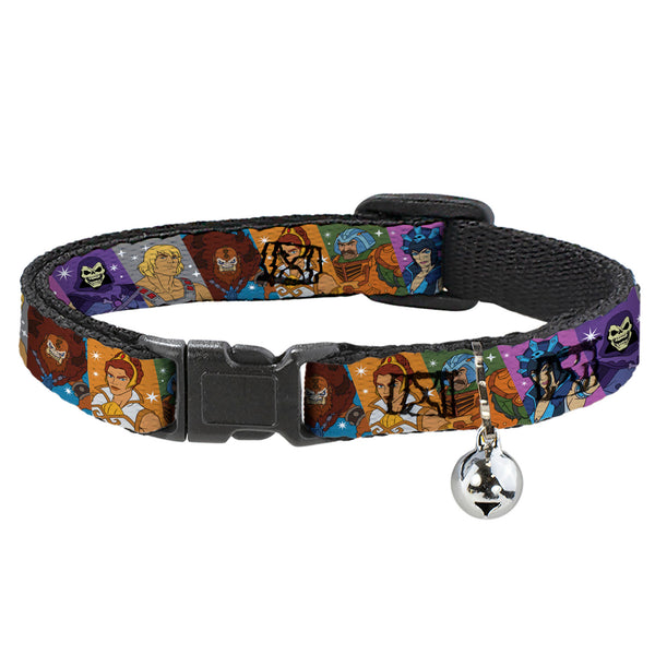 Buckle-Down Breakaway Cat Collar with Bell - Masters of the Universe Character Block Stripe Poses Multi Color