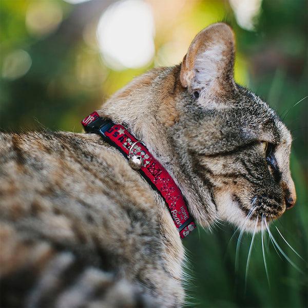 Buckle-Down Breakaway Cat Collar With Bell - Peanuts Gang AMERICAN SUMMER Poses Red/Blue/White