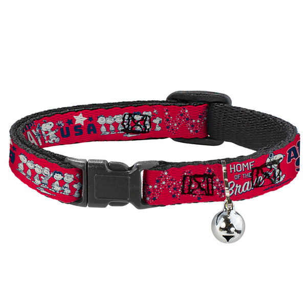 Buckle-Down Breakaway Cat Collar with Bell - Peanuts Gang AMERICAN SUMMER Poses Red/Blue/White