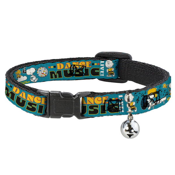 Buckle-Down Breakaway Cat Collar with Bell - Peanuts Gang DANCE MUSIC Poses and Quotes Blue/Multi Color