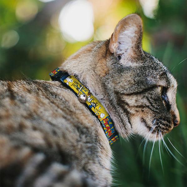 Buckle-Down Breakaway Cat Collar With Bell - PEANUTS Gang FEATURING GOOD OL CHARLIE BROWN Character Poses Yellow/Multi Color