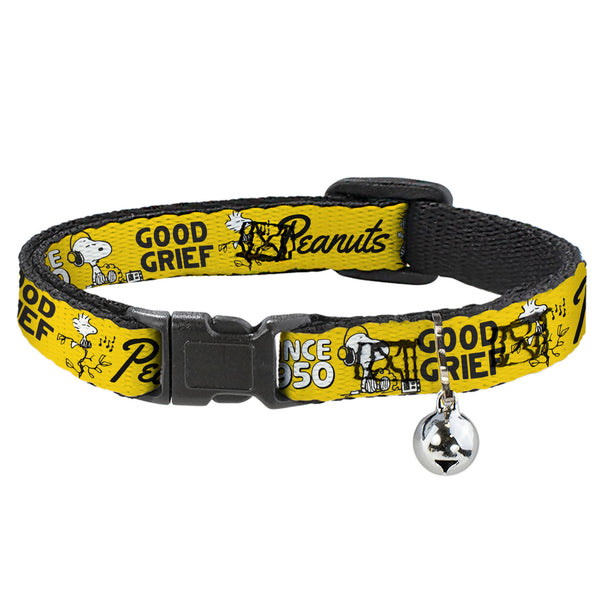 Buckle-Down Breakaway Cat Collar with Bell - PEANUTS Gang SINCE 1950 GOOD GRIEF Group Pose Yellow/Black