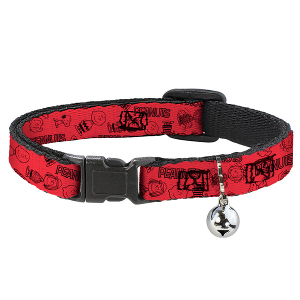 Buckle-Down Breakaway Cat Collar with Bell - PEANUTS Gang Six Character and Title Logo Collage Red/Black
