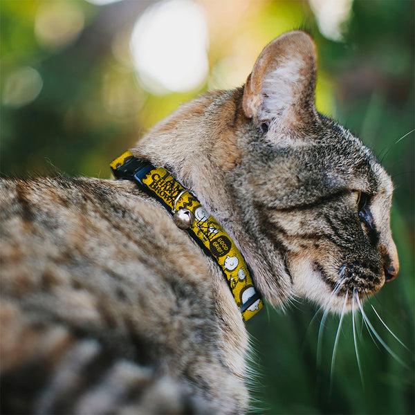 Buckle-Down Breakaway Cat Collar With Bell - Peanuts I AM CHARLIE BROWN Poses And Zig Zag Stripe Yellows/Black