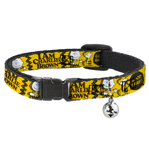 Buckle-Down Breakaway Cat Collar with Bell - Peanuts I AM CHARLIE BROWN Poses and Zig Zag Stripe Yellows/Black